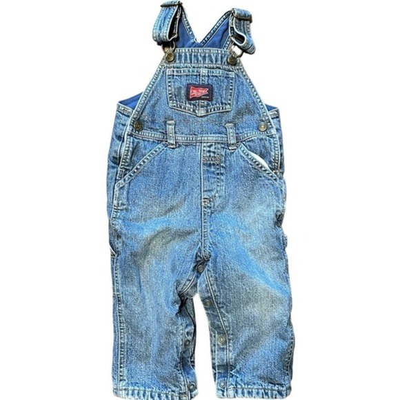 Old Navy Vintage Fleeced Lined Denim Overalls Sz 12-18 Months - Picture 1 of 7